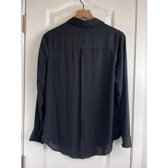White House Black Market Women's Button Up Long Sleeve Blouse Black Size 4 - Picture 3 of 11